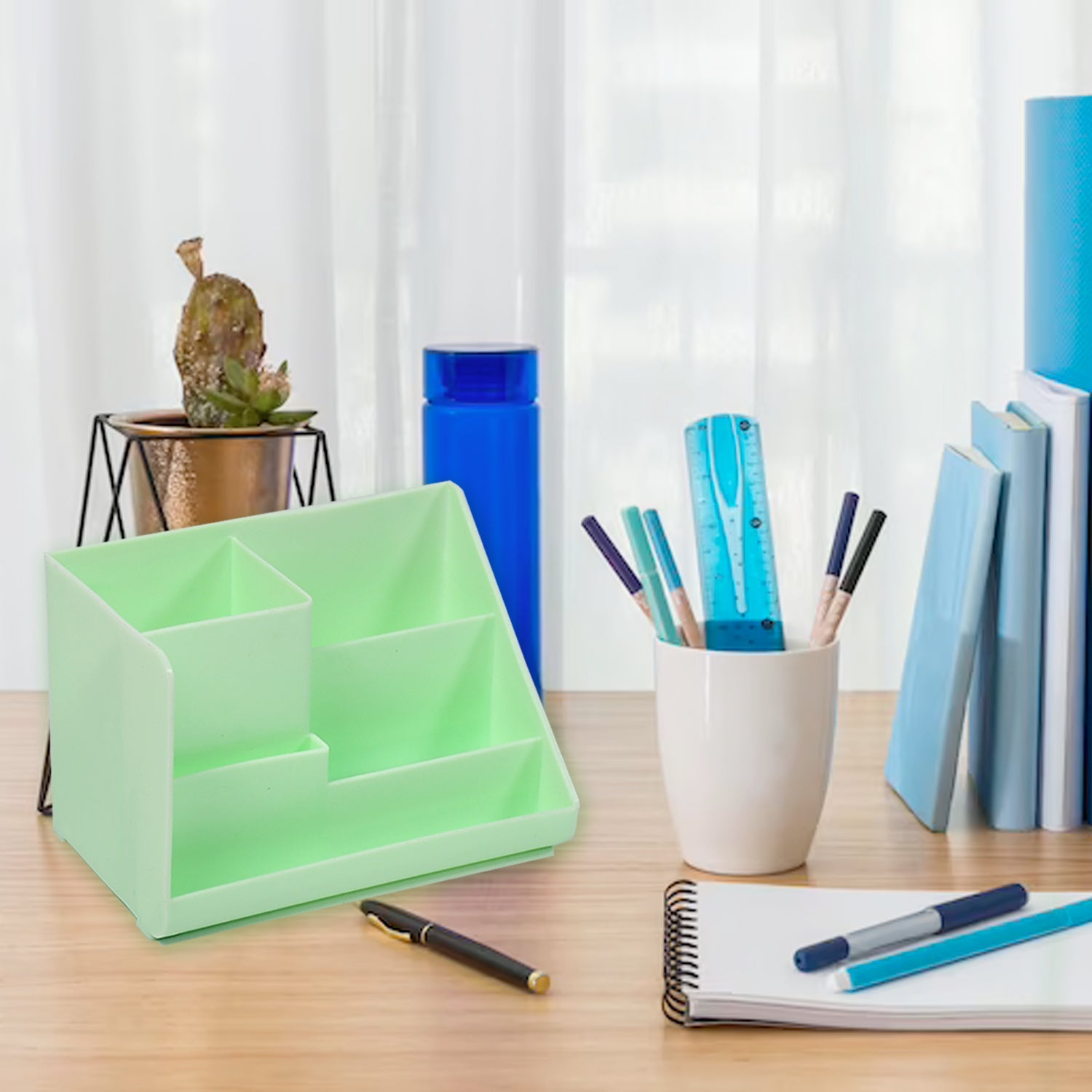 4521 Stationary Holder Desk Organizer Space Saver Storage Stand Pen, Pencil Holder Multi Compartments Stationery Holder ( Color Box ) DeoDap 4521 Stationary Holder Desk Organizer Space Saver Storage Stand Pen, Pencil Holder Multi Compartments Stationery Holder ( Color Box ) DeoDap